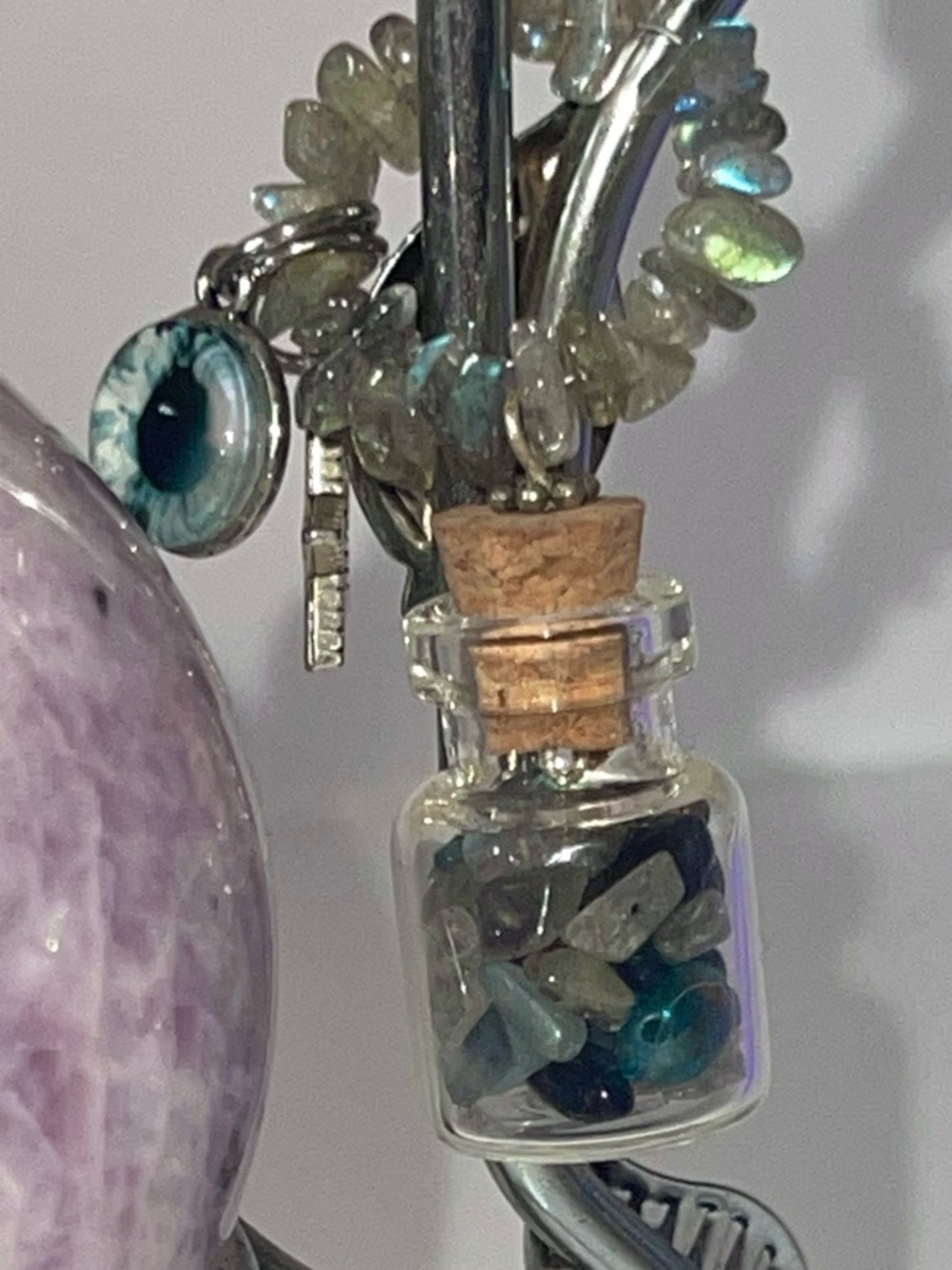 Intuition, Growth & Protection Glass Vial Keychain w/ Labradorite & Pendants